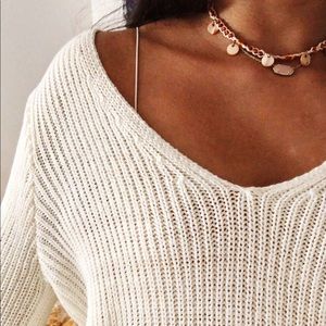 bell sleeve white knit sweater